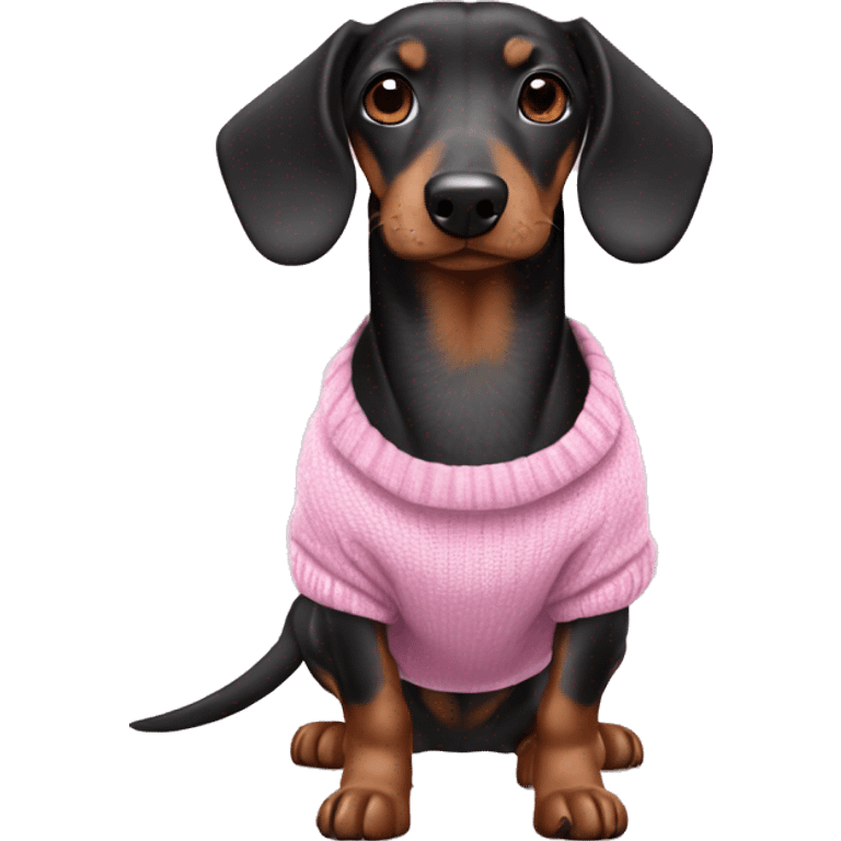 Black brown and grey sausage dog wearing pink jumper emoji