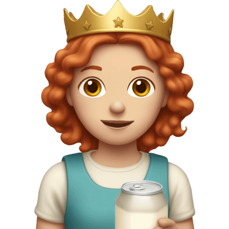 Red straight haired girl holding a milk carton wearing a crown emoji