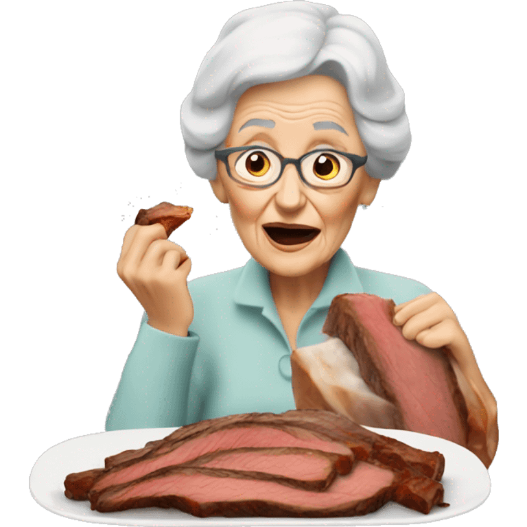 An old lady eating a 67 ton brisket  emoji