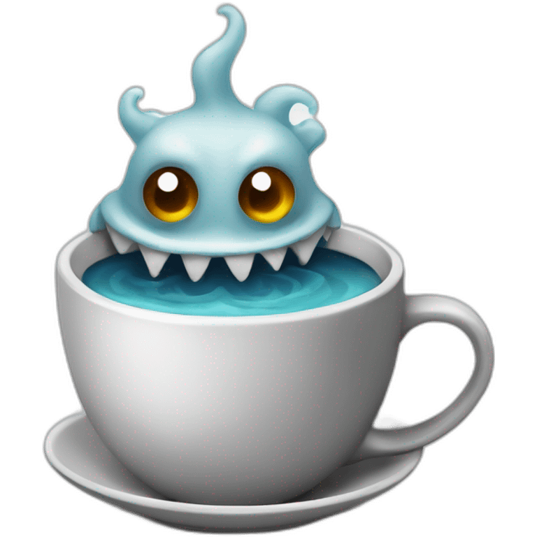 black and white water monster with a coffee emoji