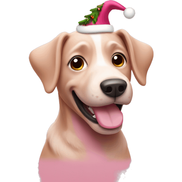 Pink dog celebrating Christmas  emoji