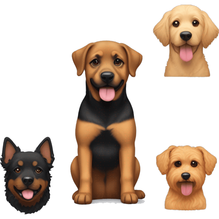 A female Rottweiler/ German Shepherd mix beside an apricot coloured malti poo emoji