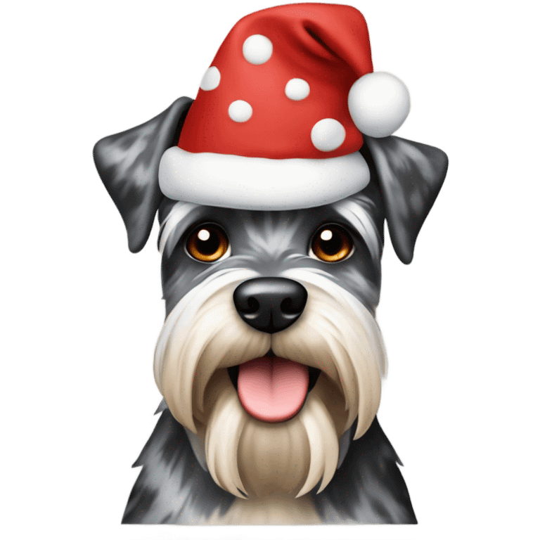 Spotted schnauzer with Christmas hat emoji