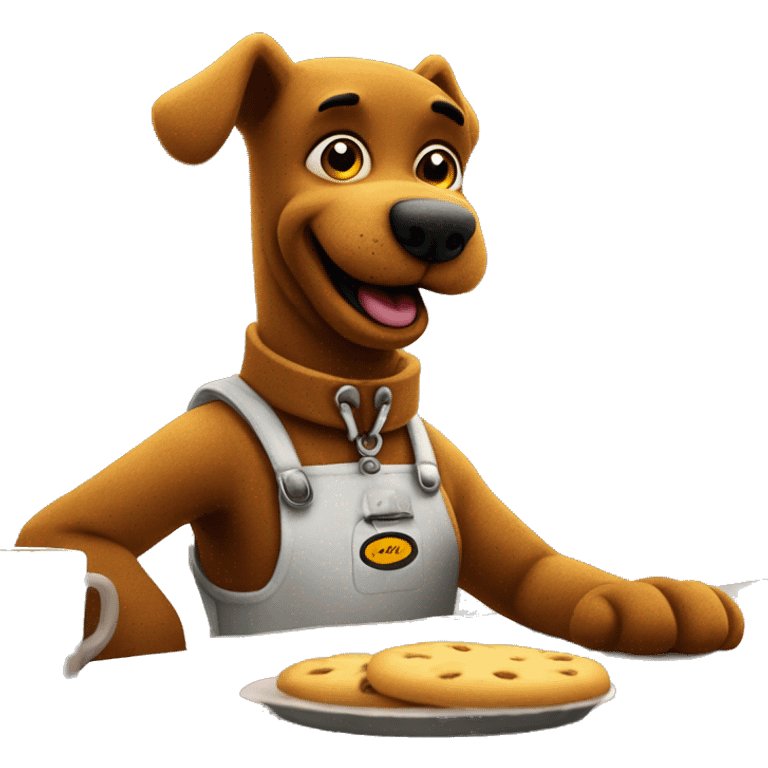 Scrappy doo working taking orders at a biscuitville emoji