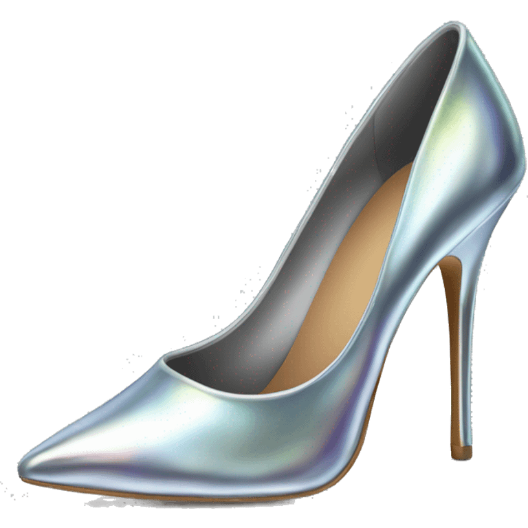 Realistic isolated top view of a pair of silver iridescent pointed toe high heel shoes. emoji