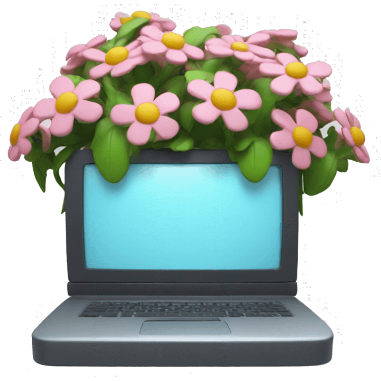 3D, computer with flowers growing from it emoji