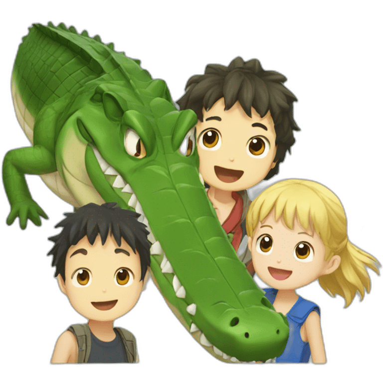 Anime crocodile and two children emoji