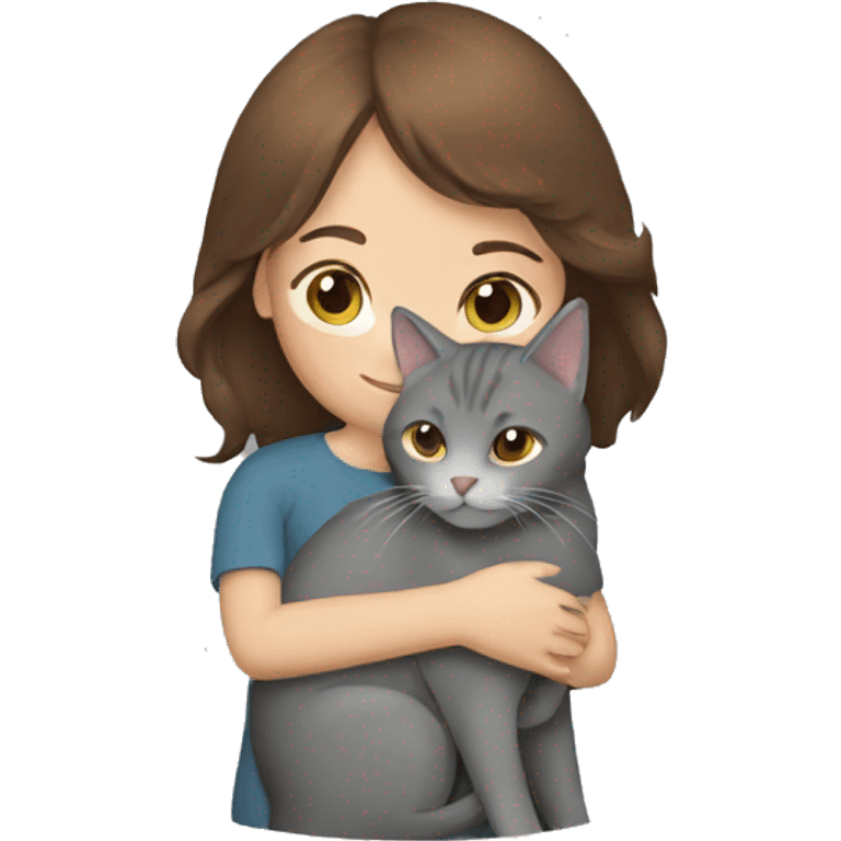 Brown hair Girl hugging grey cat emoji