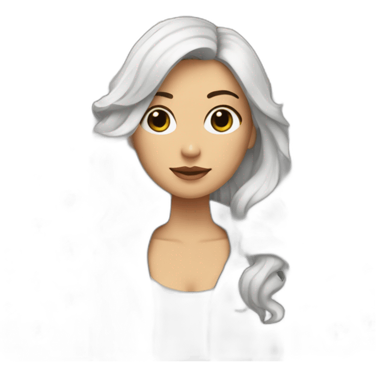 Mujer con media melena rizada con mechas y con un perro cocker blanco y negro emoji