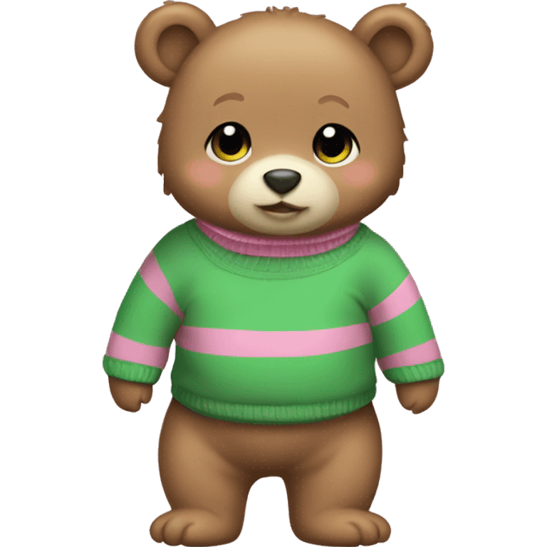 Baby bear wearing pink and green stripe sweater emoji