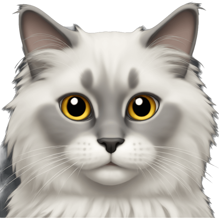 gray ragdoll cat with a dark fluffy  emoji