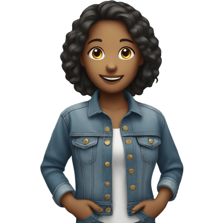 smiling girl in denim jacket emoji