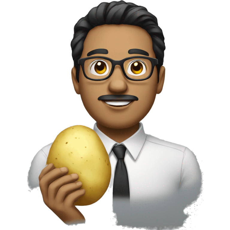 a man with black hair, glasses and a potato emoji