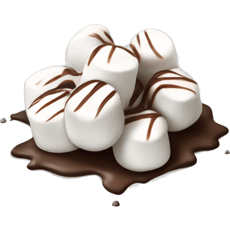 small pile of isolated realistic white marshmallows with chocolate drizzled on  top of them. emoji