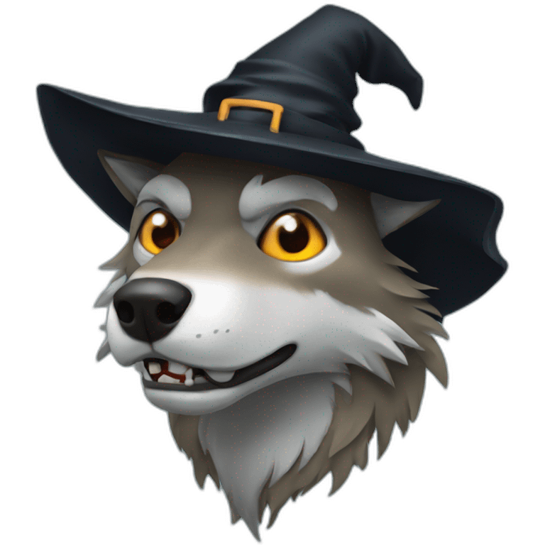 Scary wolf with witch hat emoji