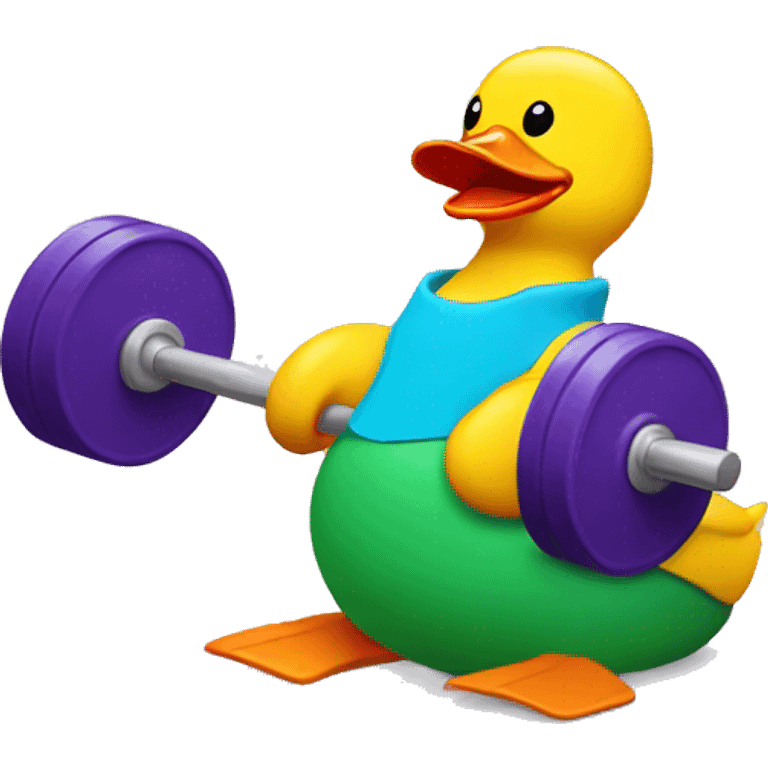 a sitting rubber duck, lifting weights, side view emoji