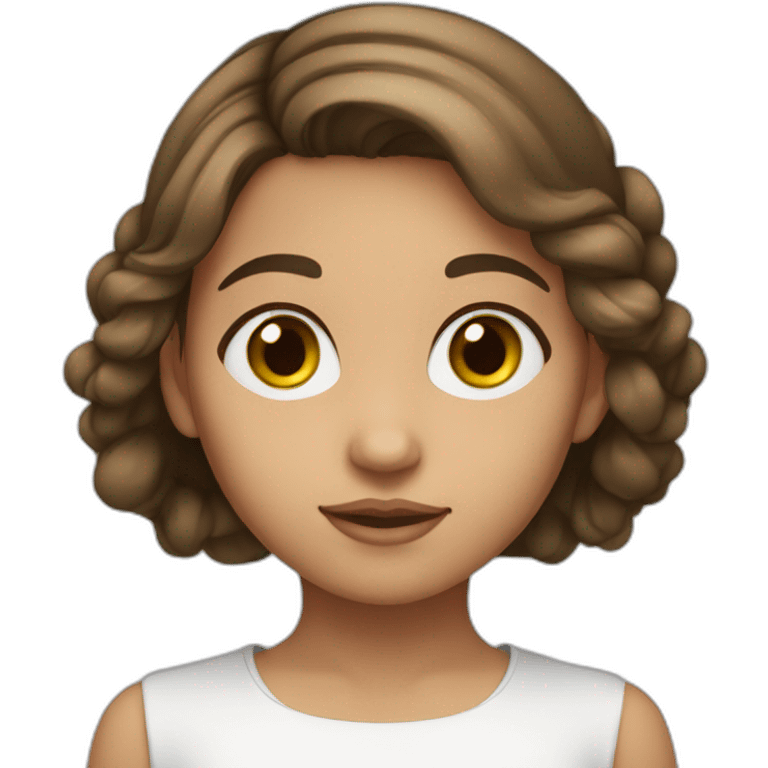 A young girl of Algerian origin with a round head, brown hair and a small chin. emoji