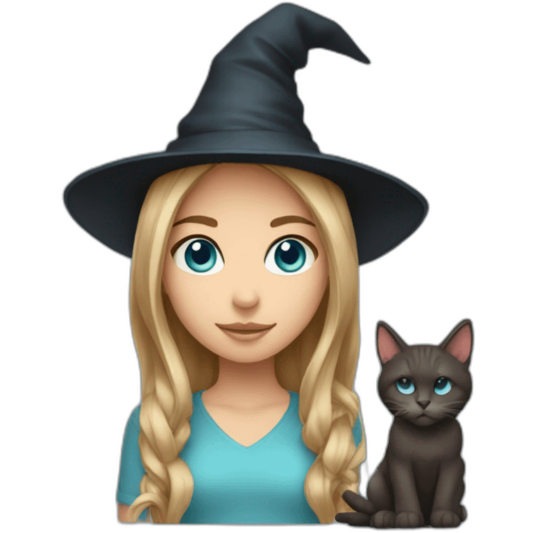 girl with witch hat with dark blond hair with cat ears with light blue eyes emoji