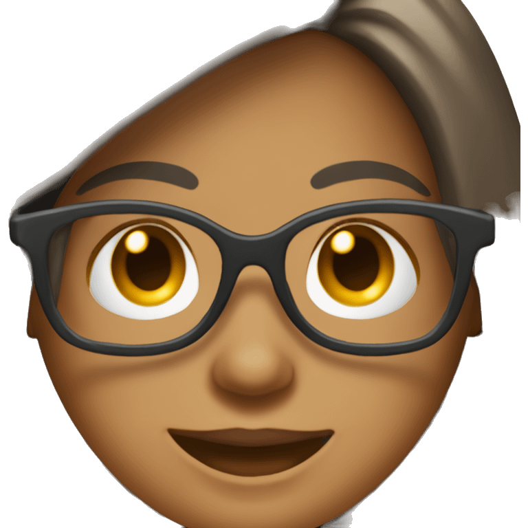 Una mujer de cabello castaño obscuro lizo con gafas sonriendo acarcagadas  emoji