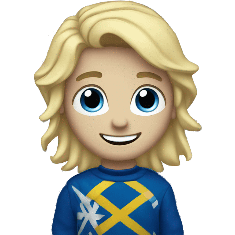 Male with blonde hair and blue eyes waving hand smiling with a Scotland flag emoji