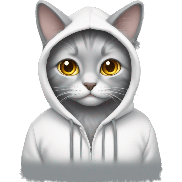 Grey fluffy cat in white hoodie emoji