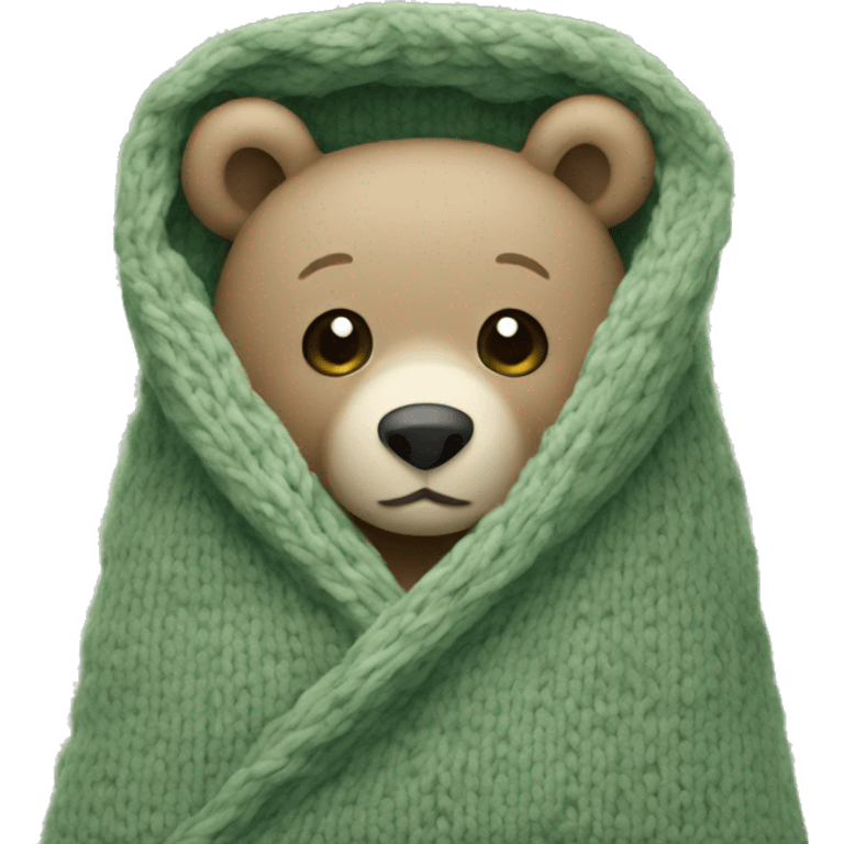 Cute Bear in cozy knitted Sage green blanket emoji