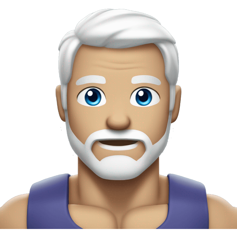 Muscly man with white hair and beard and blue eyes and muscles flexing  emoji