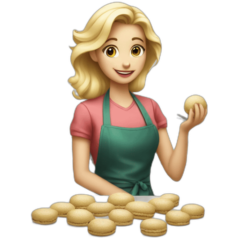 Blond girl in apron makes macaroons emoji