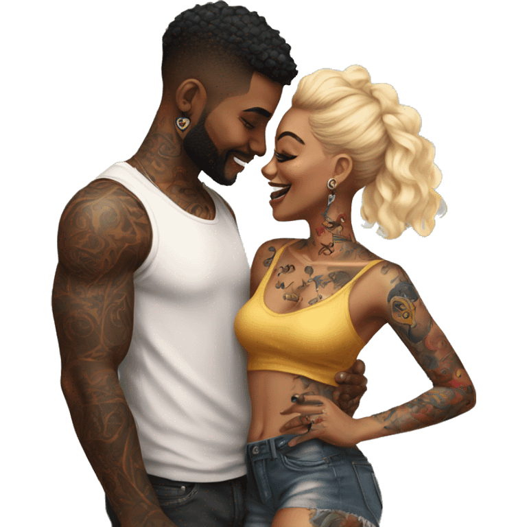 Romantic carnival date for beautiful tattooed couple emoji