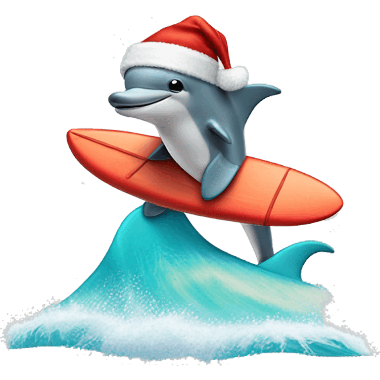 Dolphin with Santa hat riding a surfboard  emoji