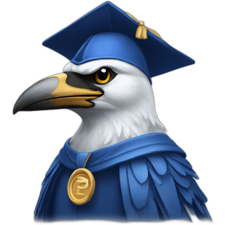 Blue Crow with alumni hat and mantle emoji