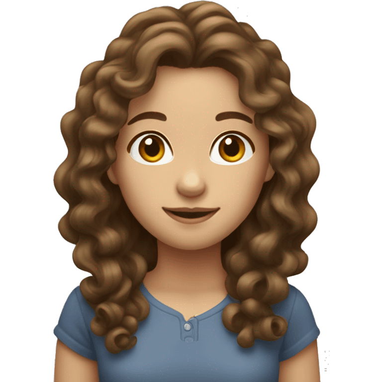 Emoji of a light brunette girl with long curly brown hair emoji