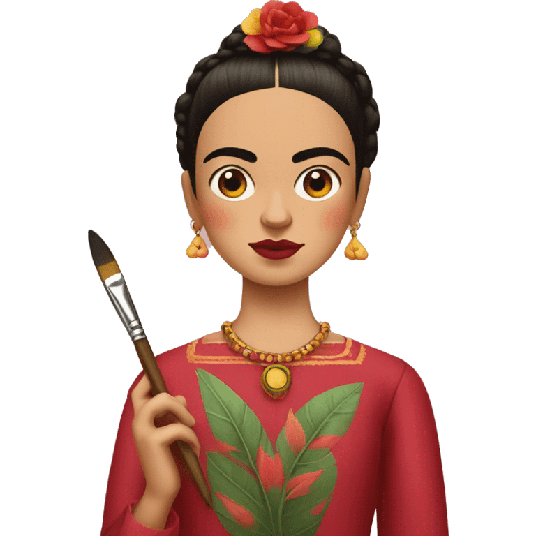 full body frida kahlo unibrow kid with paintbrush emoji