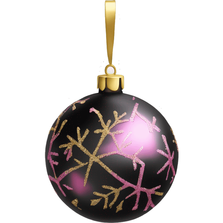 Realistic black and pink metallic christmas bauble with gold accents.  emoji