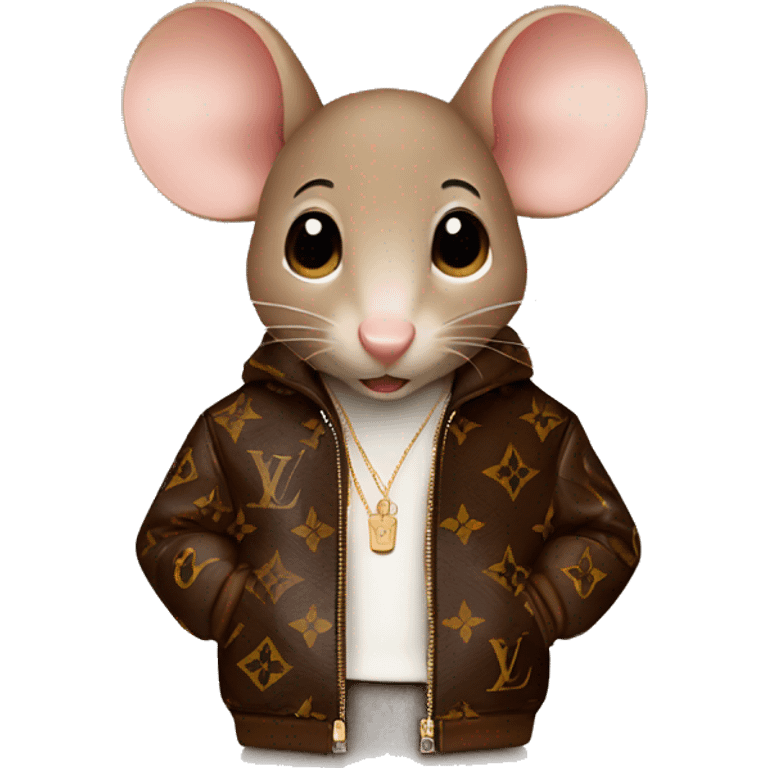 Cute brown mouse wearing louis vuitton jacket emoji