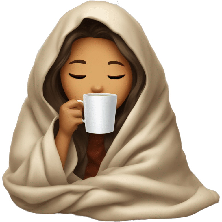 girl inside a blanket sipping coffee eyes closed emoji