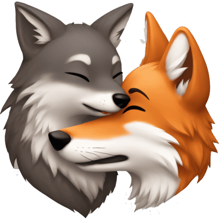 Smiling fox being kissed by wolf emoji