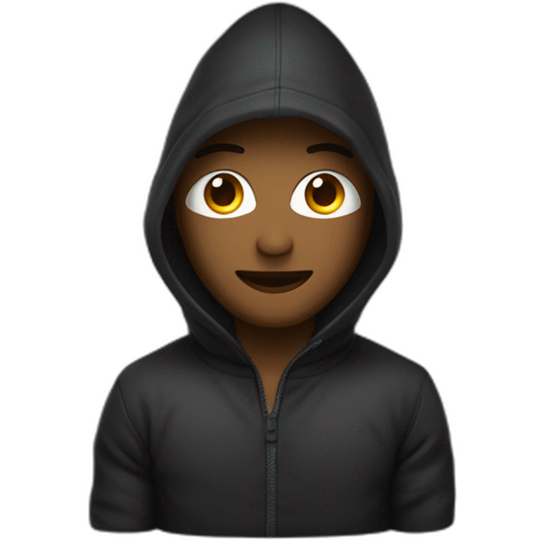 Homme en cagoule noire qui recouvre sa tête sauf ses yeux emoji