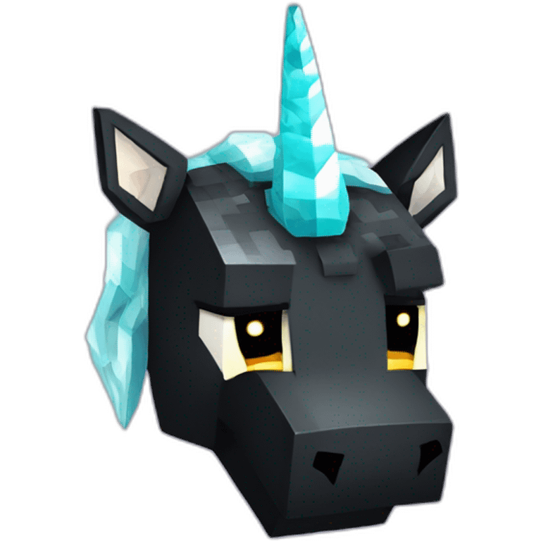 Minecraft Glitter Black Unicorn Head With Diamond Horn emoji