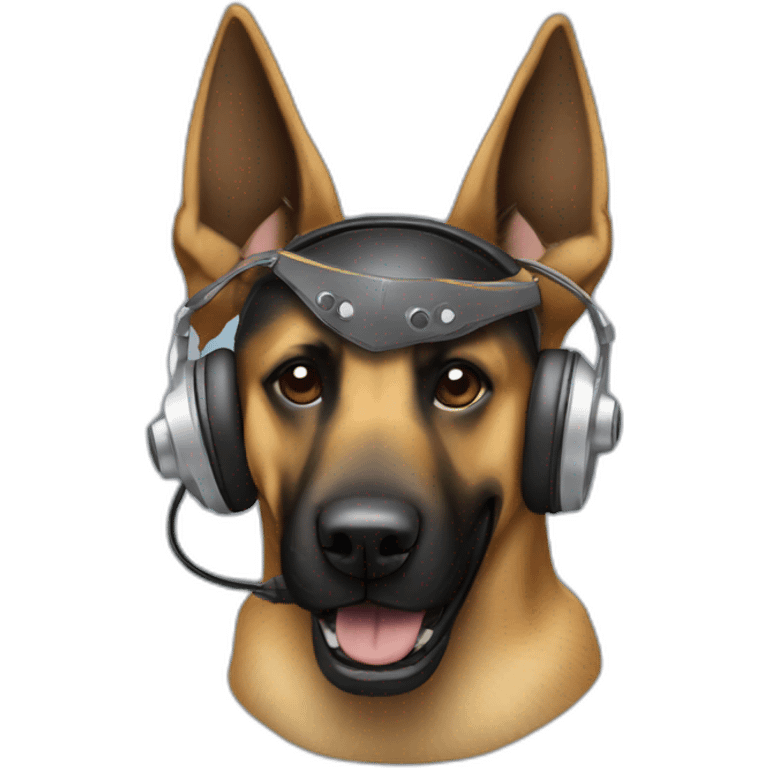 malinois dog with headphone and saw mask emoji