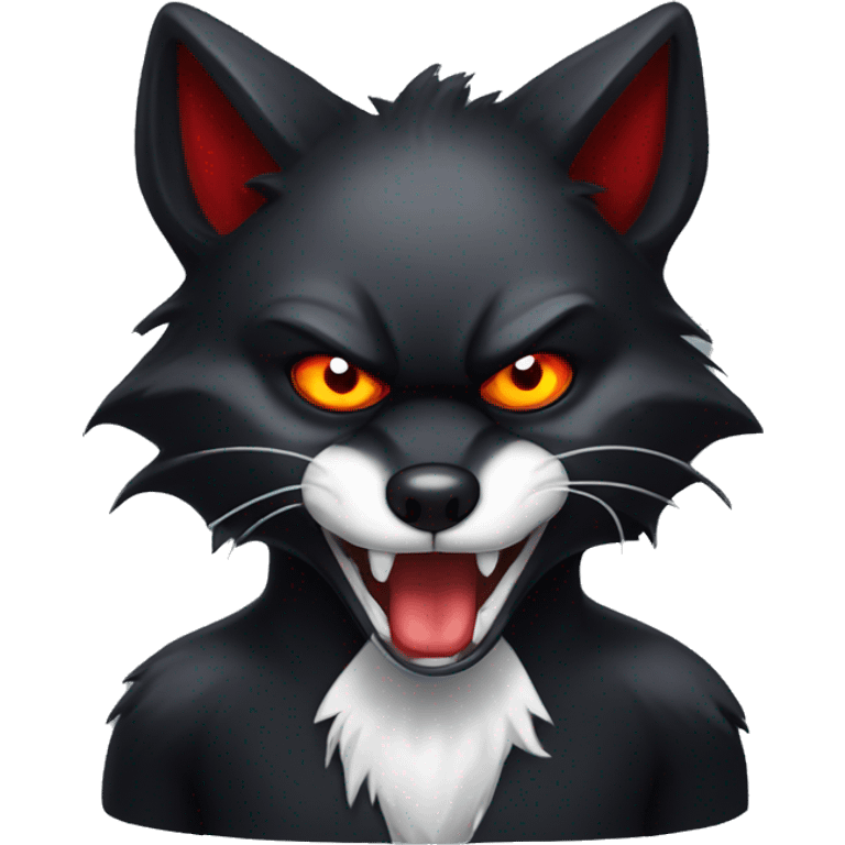 angry black fox with lots red streaks and white mouth and red eyes emoji