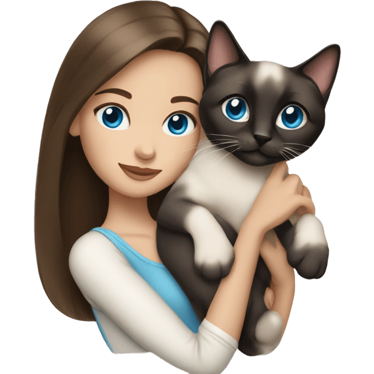 brunette girl blue eyes holding siamese cat emoji