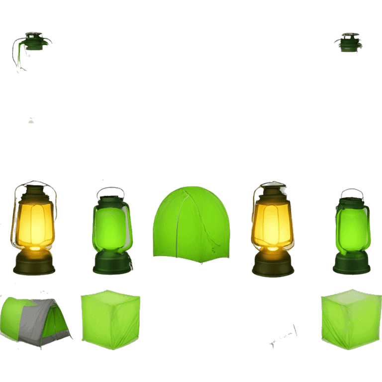 Realistic camping lime green lit camping lantern lisolated. emoji