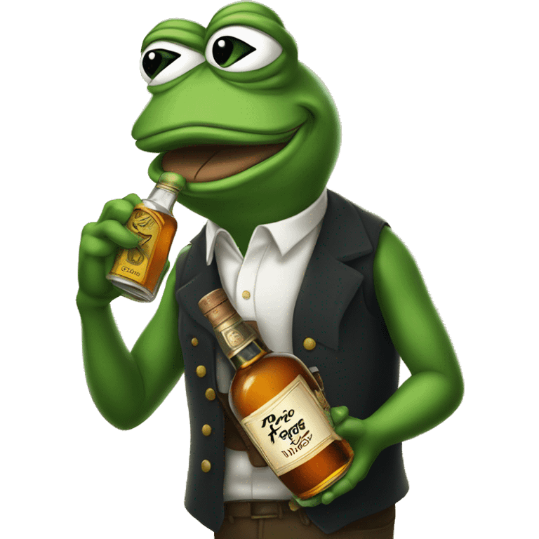 pepe the frog holds bottle of whiskey emoji