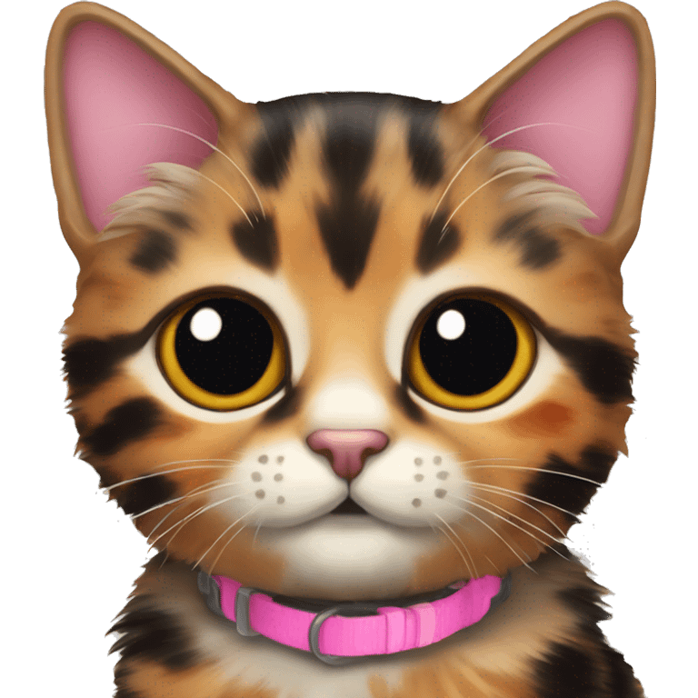 cute small tortoiseshell cat with pink collar emoji