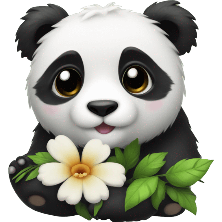 Cute small fluffy panda with a flower on its head emoji