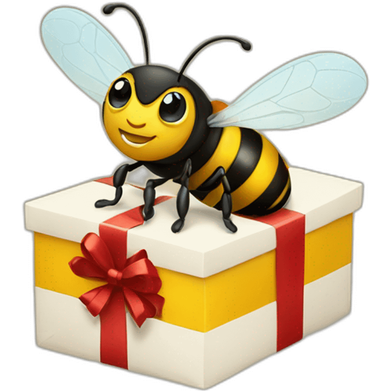 a bee with a christmas gift emoji