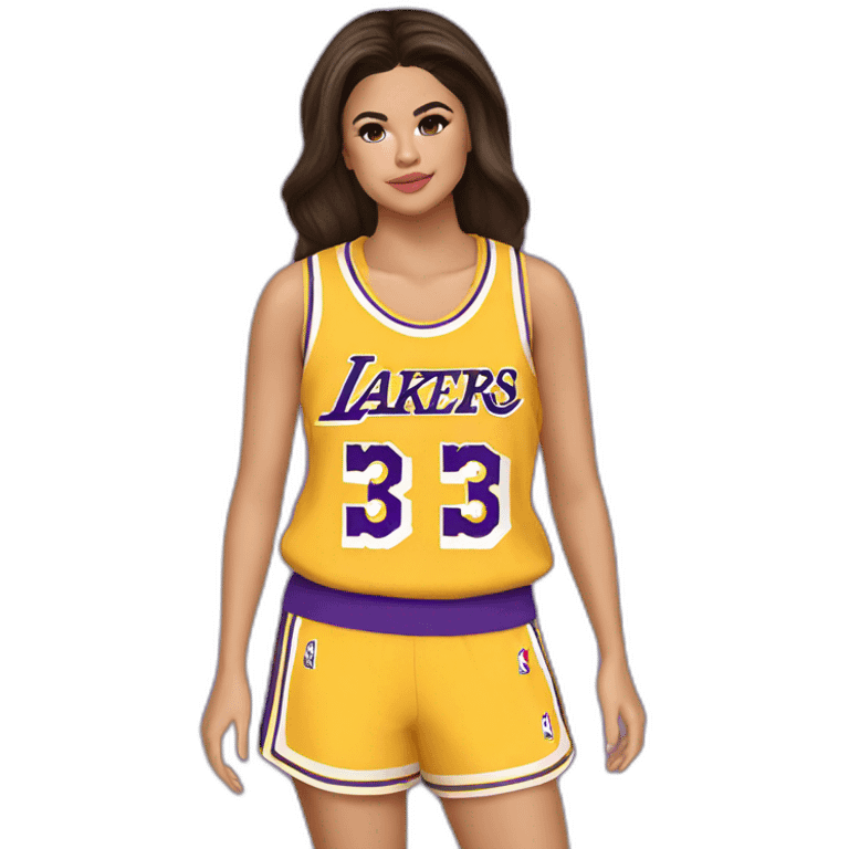 selena gomez wearing yellow lakers jersey emoji