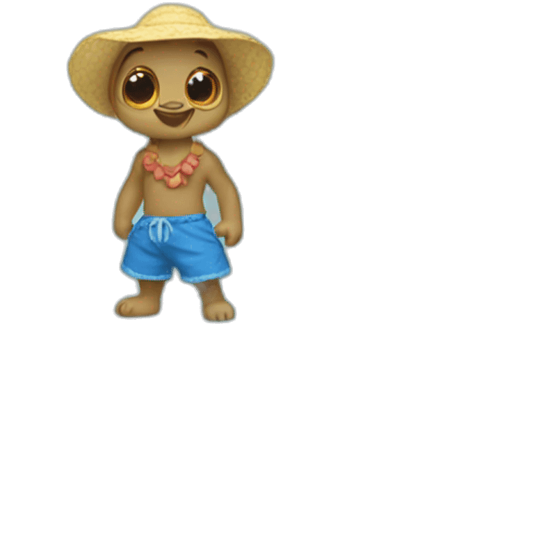 Stitch a la plage en tenue hawaïenne  Disney emoji