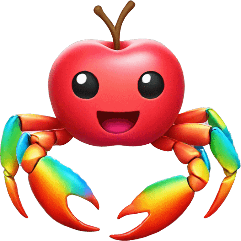 Neon red kawaii apple with rainbow crab claws emoji